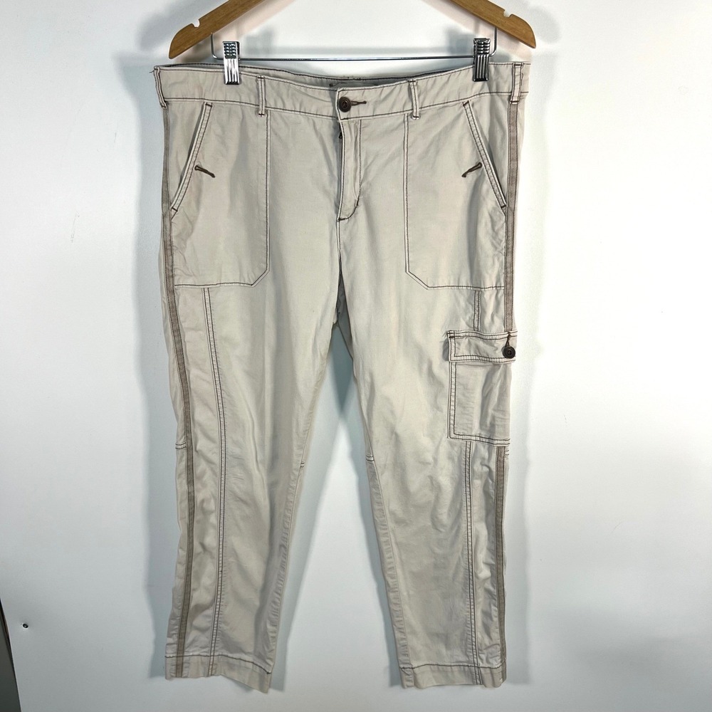 Hei Hei Anthropologie Beige Cargo Pants‎ Brown Contrast Stitch Utility Size 12